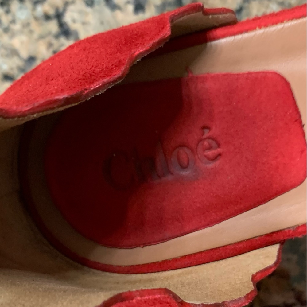 Red Suede Scallop Espadrille Sandals - Women - Picture 7 of 14